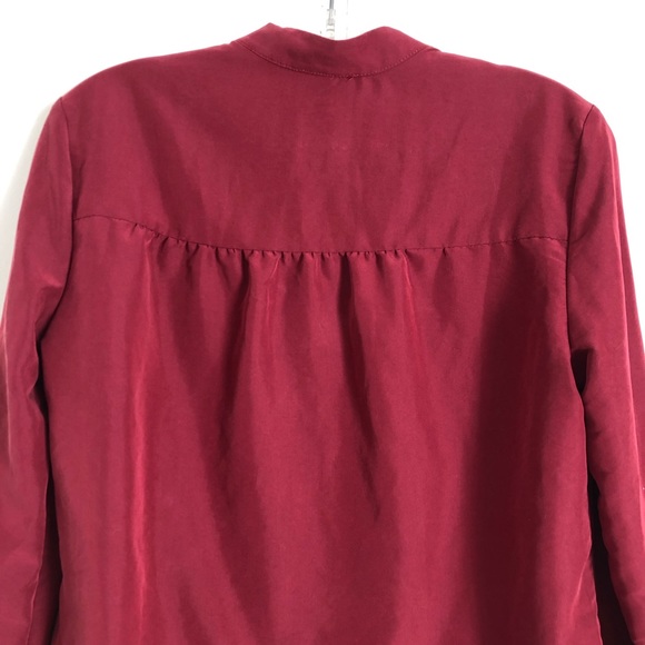 Anthropology Drew V Neck Faux Wrap Burgundy Modal Long Sleeve Blouse G4 - Picture 4 of 8